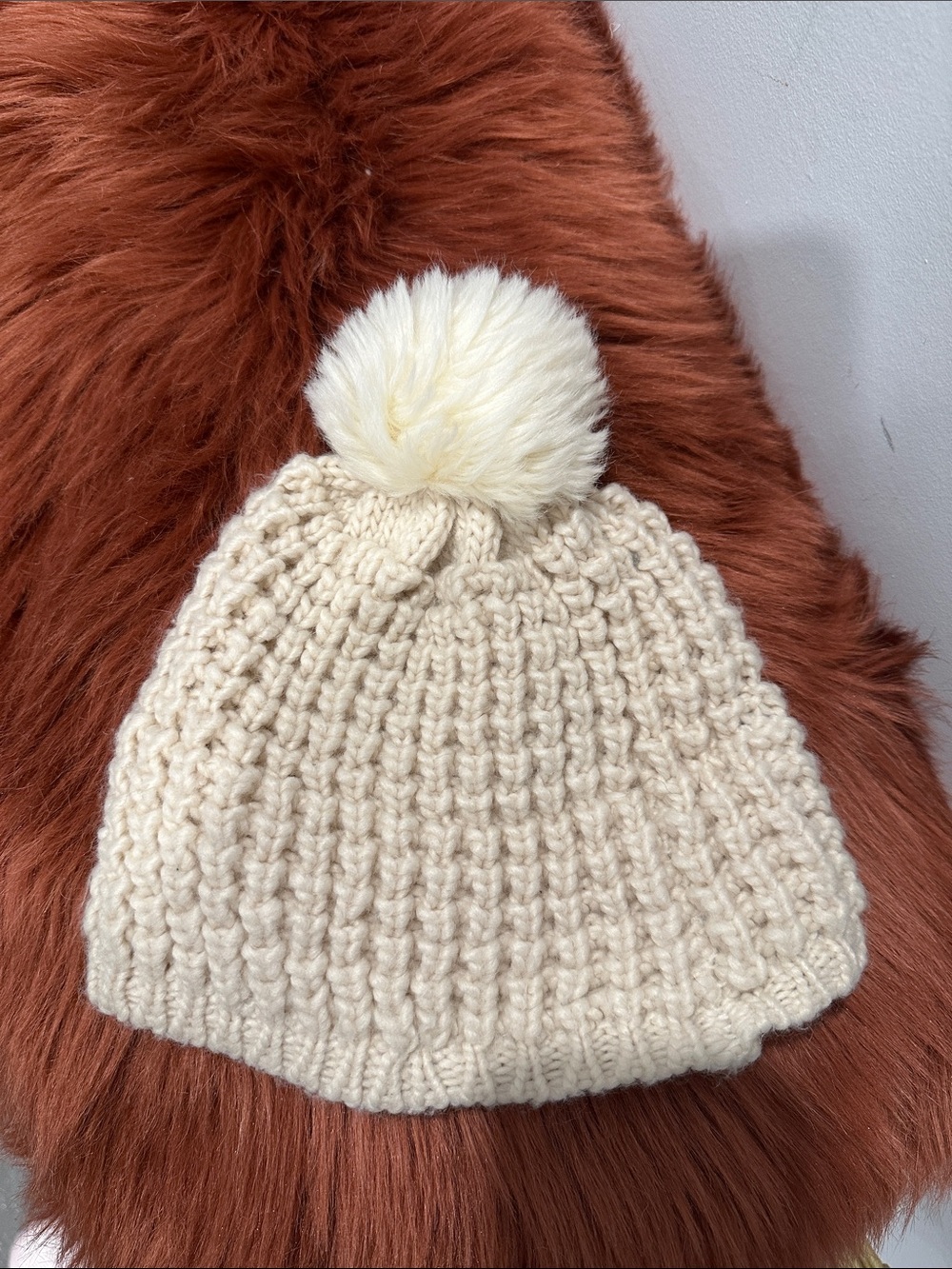 Anthropologie Cream Knit Pom Beanie